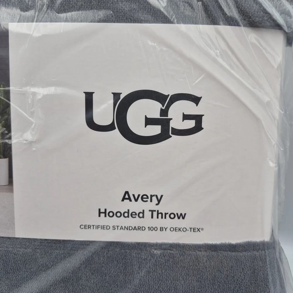 NEW UGG Avery Plush & Sherpa Hooded Throw Blanket With Pockets in Grey 50